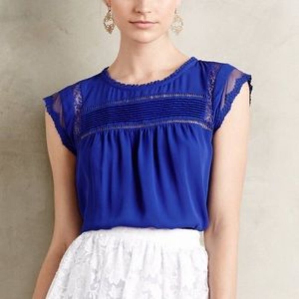 Anthropologie Meadow Rue Blue Laced Top L